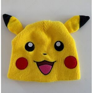 Pokemon Pikachu Yellow Knit Beanie Hat with Ears Official Nintendo 2014 One Size